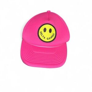 Pink Delta Gamma smiley face ball cap baseball hat